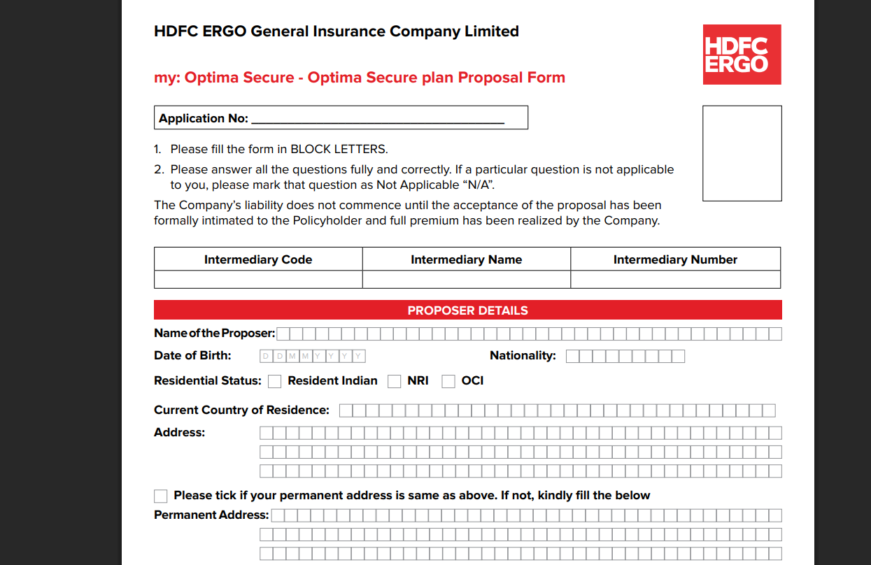 What is a Proposal form in a health Insurance?