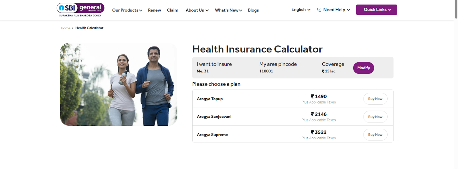 SBI Health Insurance Premium Chart