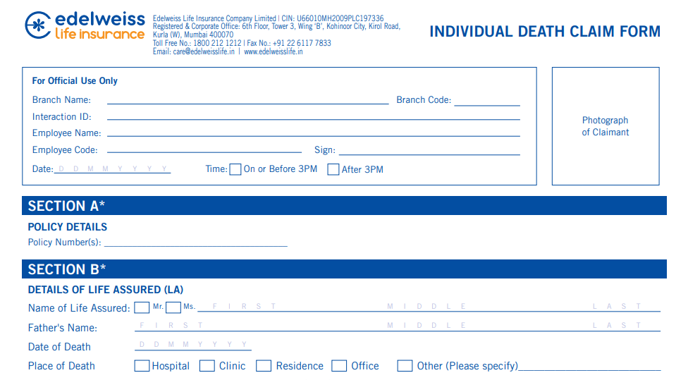 Individual Death Claim Form