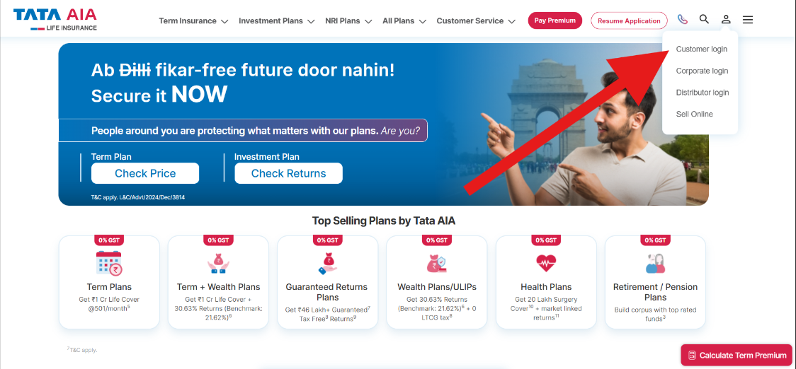 Tata AIA Life Term Insurance Login & Support