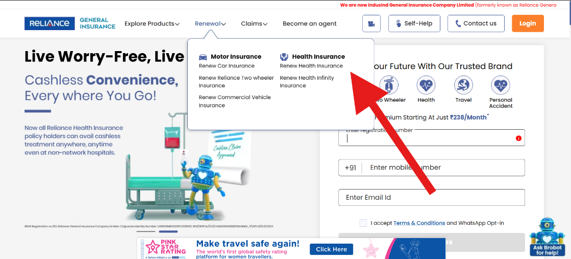 Reliance General Health Insurance Renewal