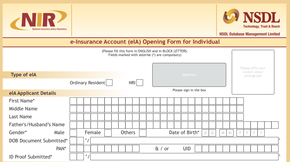 e-Insurance Account (eIA) & repositories/ Insurance in Demat form