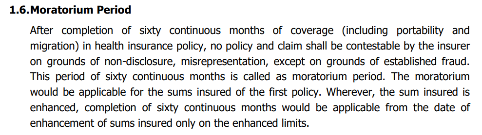 Moratorium Period in Health Insurance