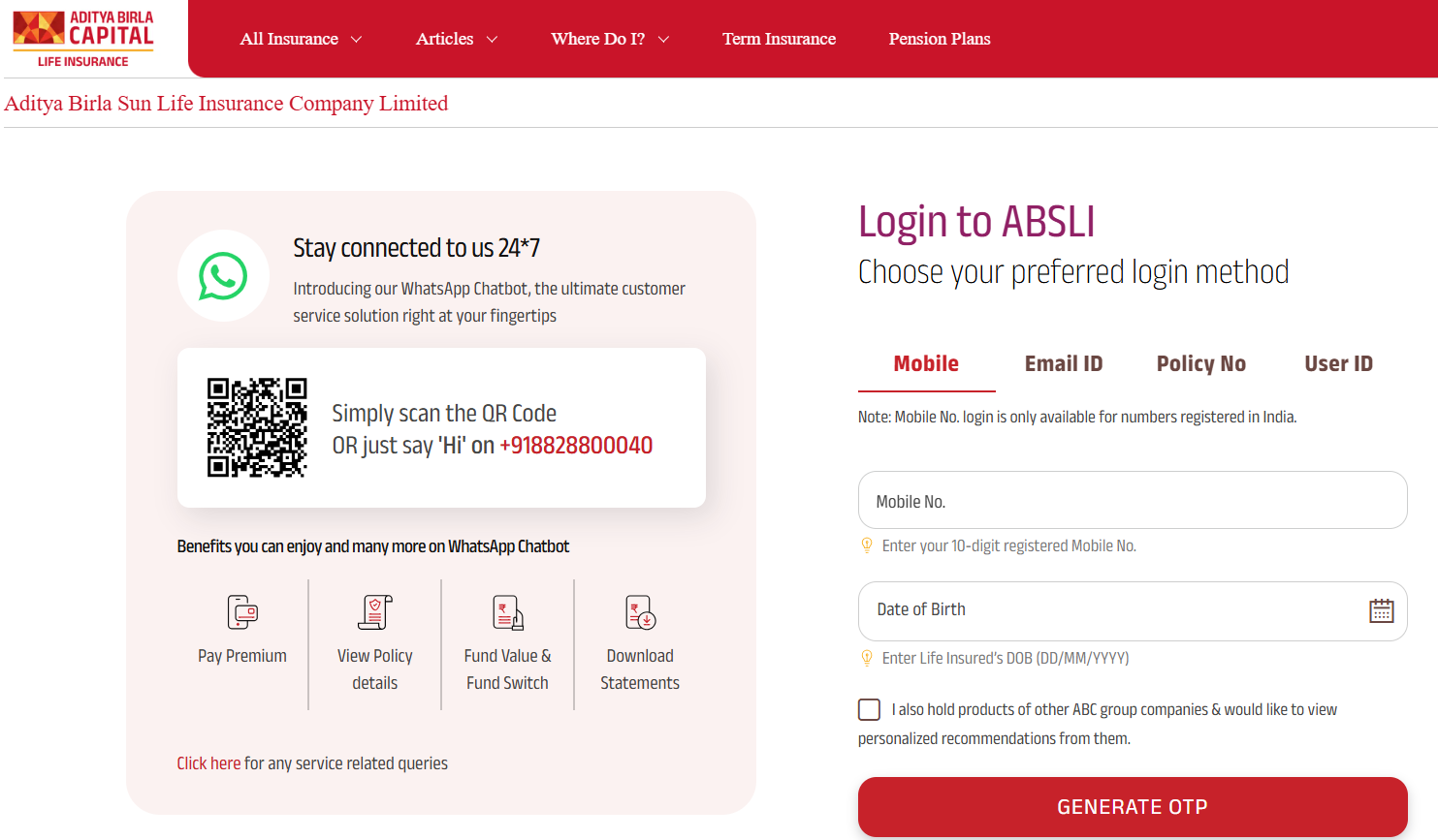 Aditya Birla Sun Life Term Insurance Login & Support