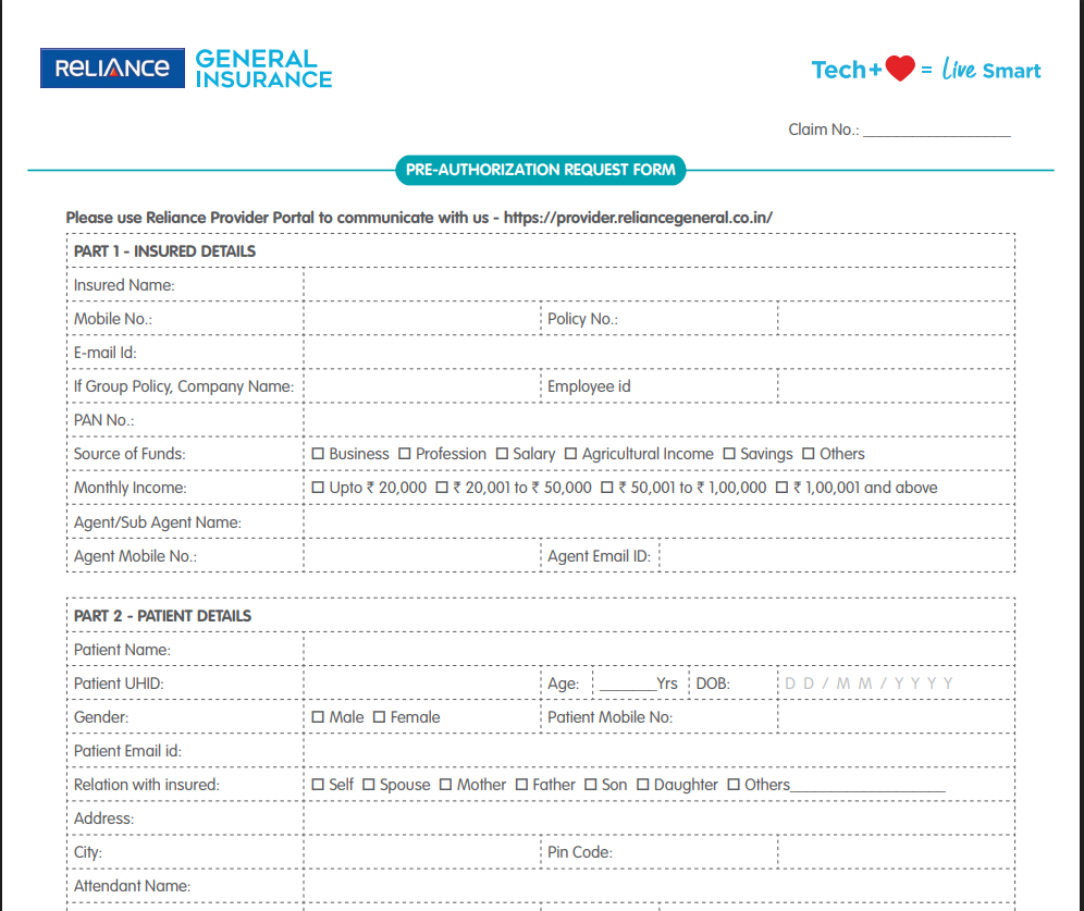 Reliance General Health Insurance Claim Process/Form/Reimbursement