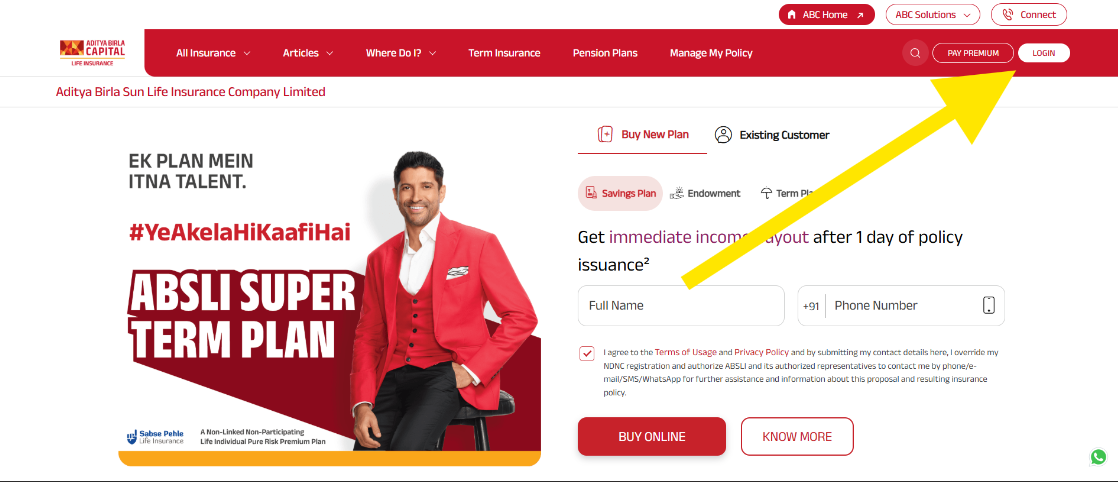 Aditya Birla Sun Life Term Insurance Login & Support