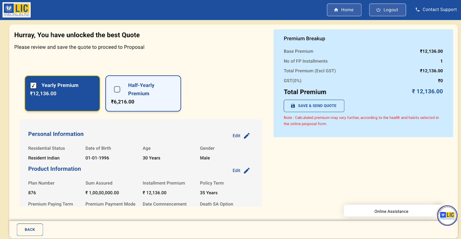 LIC Term Plan Calculator