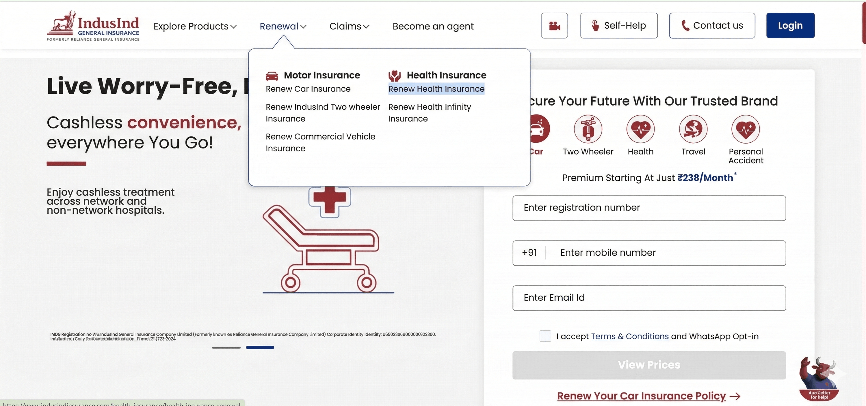 IndusInd General insurance renewal 