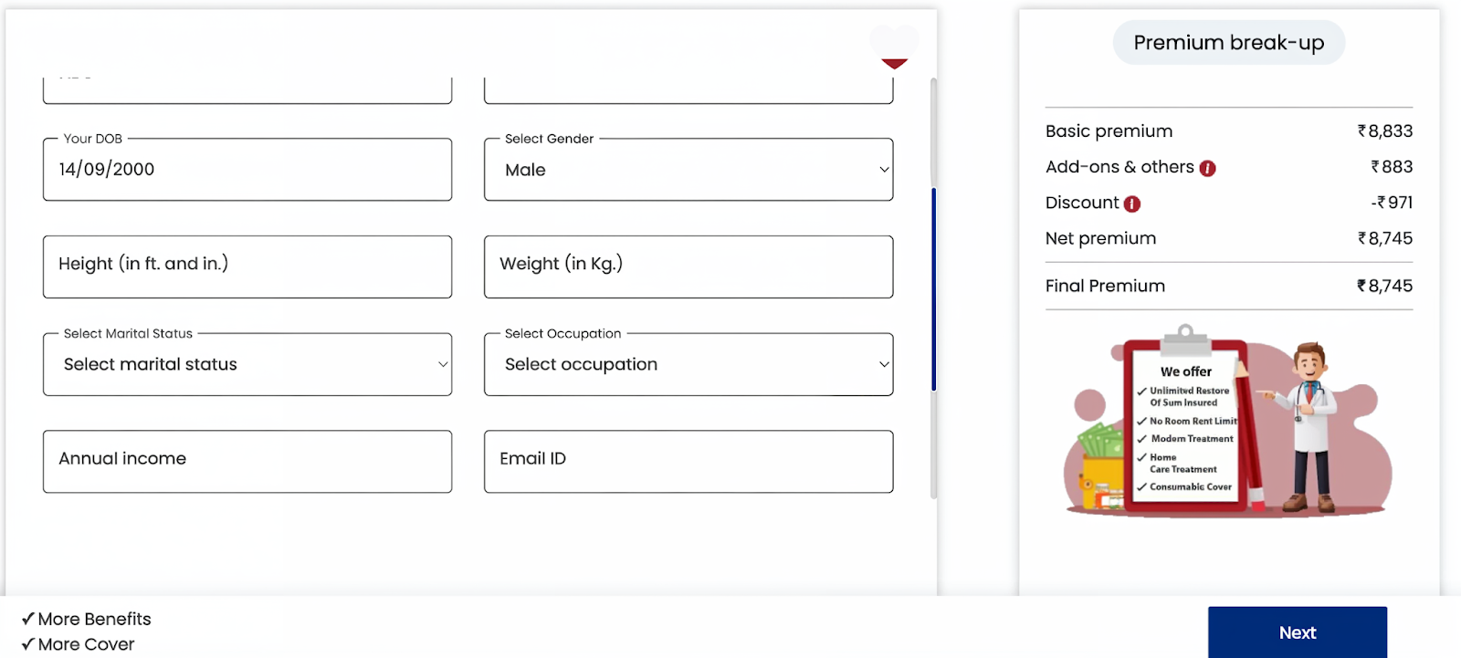 IndusInd Health Insurance Premium Chart