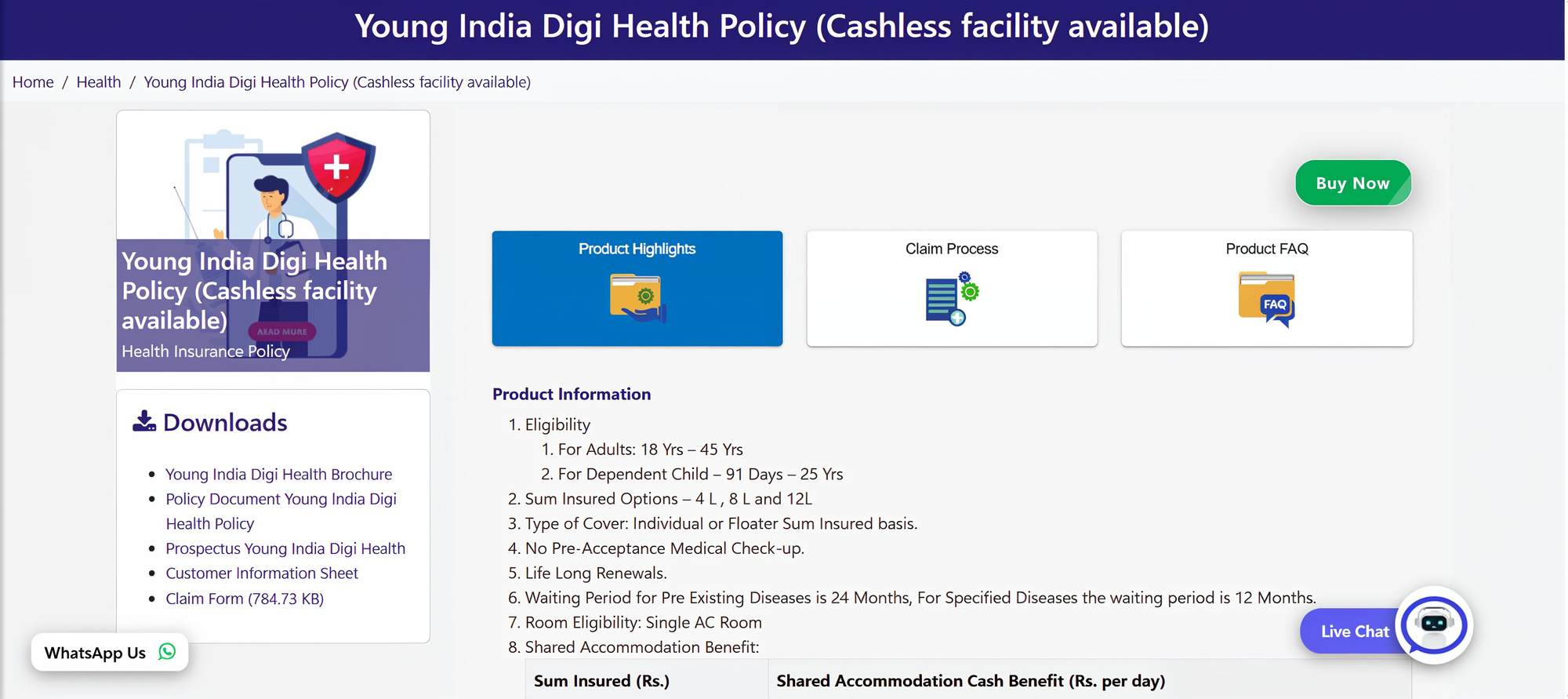 New India Health Insurance Premium Chart