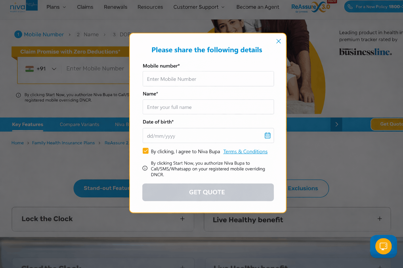 Niva Bupa Reassure 2.0 Premium Chart
