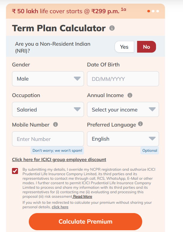 ICICI Term Insurance Calculator