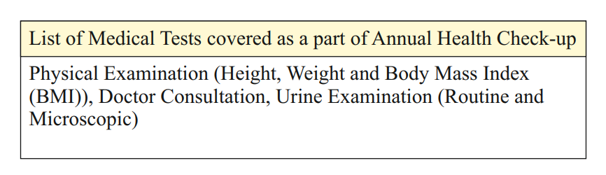 List Of Tests Covered Under Care Supreme Annual Health Checkup for Members Below 18 Years