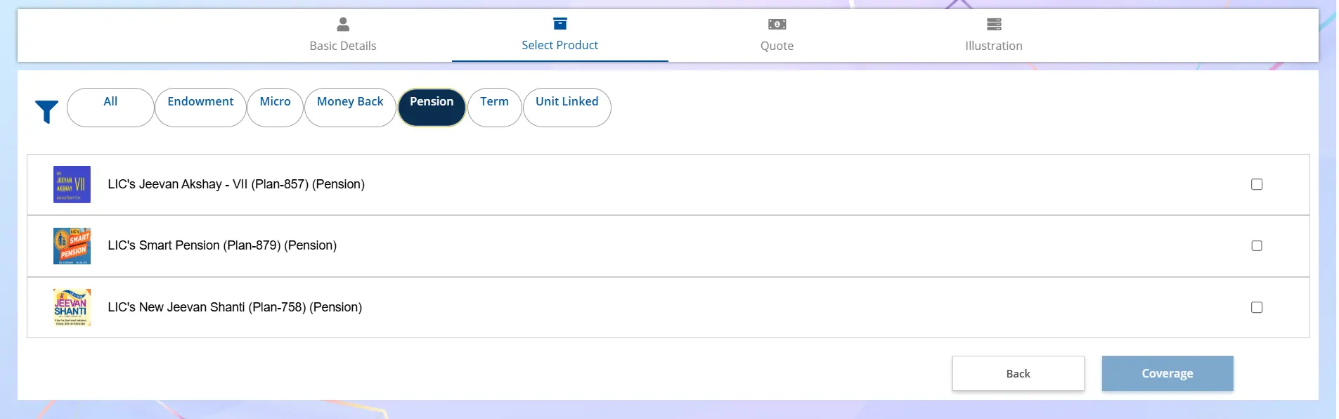 Click “Select Product” and Choose Plan