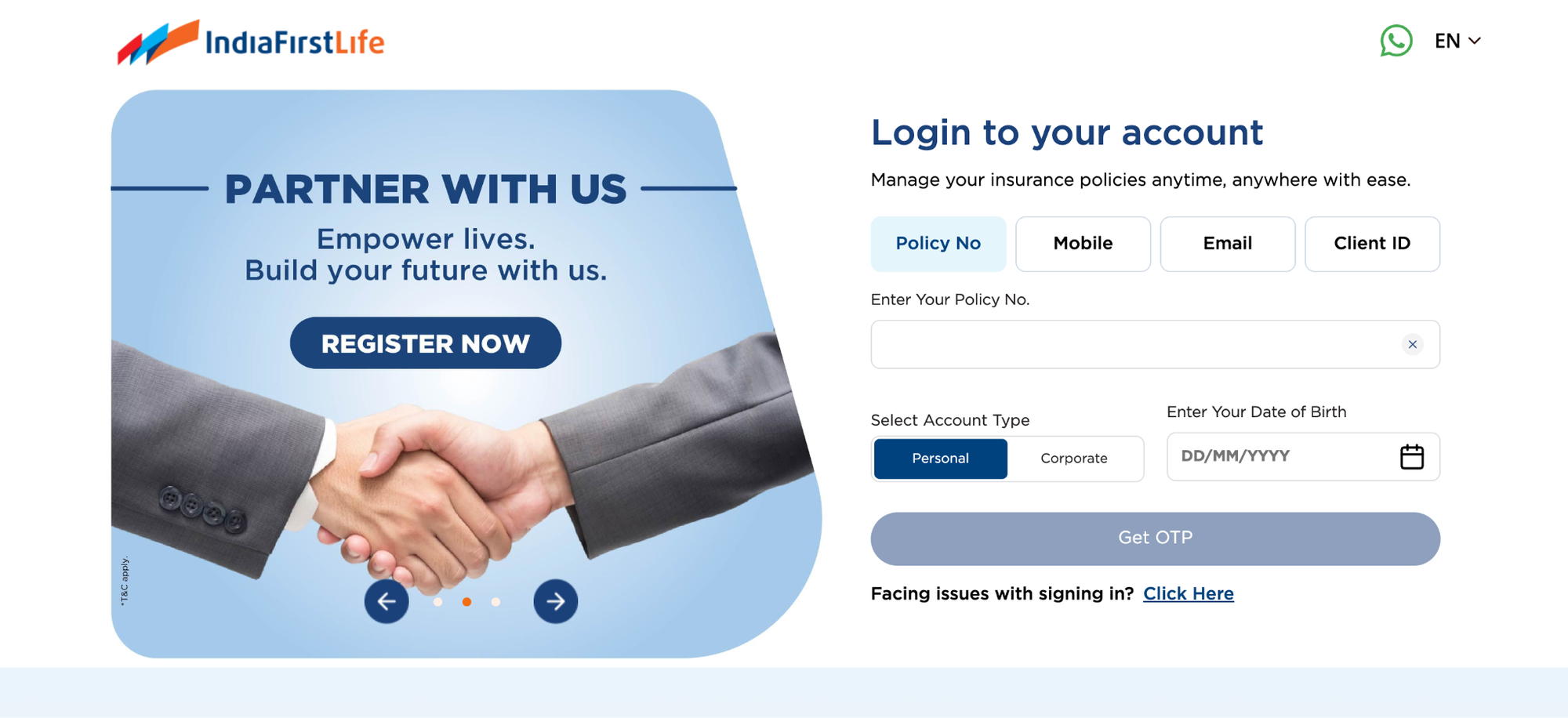 You can also directly access the IndiaFirst Life customer login portal to log in and manage your policy details.